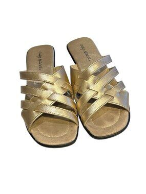 EASY STREET Slides Strappy Sandals Slip-on Gold  Metallic 1 1/4" heel Like new